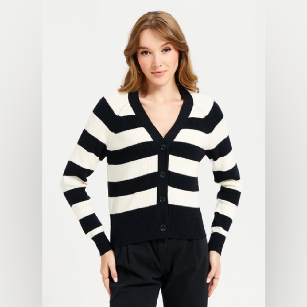 Baleno 100% Cotton Striped Button Front Cardigan Size M